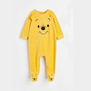 2/$30 H&M Velour Pajama Jumpsuit One Piece Footies Yellow 9M #9185